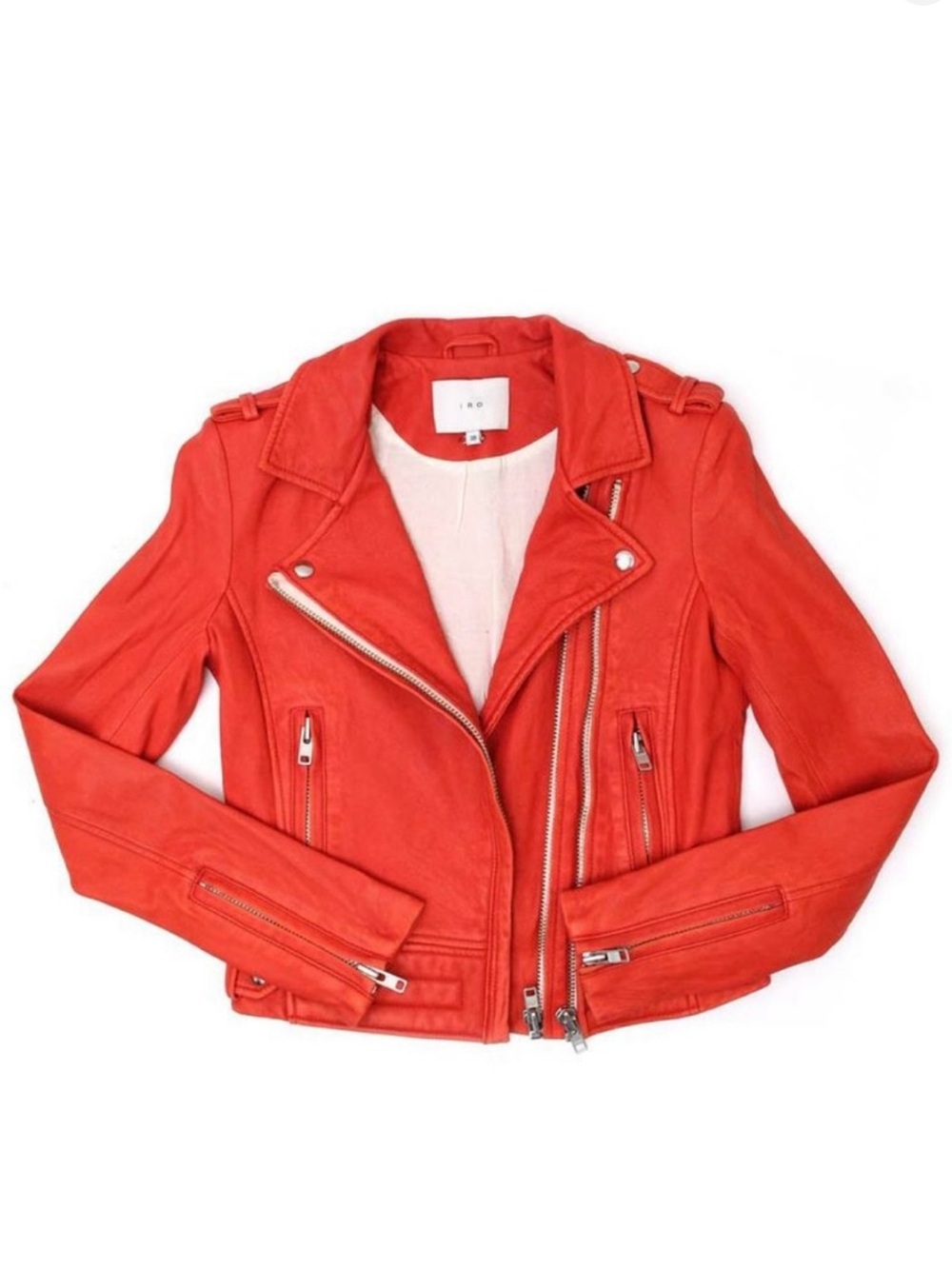 IRO Ashville coral Orange-Red lambskin Leather Moto Jacket